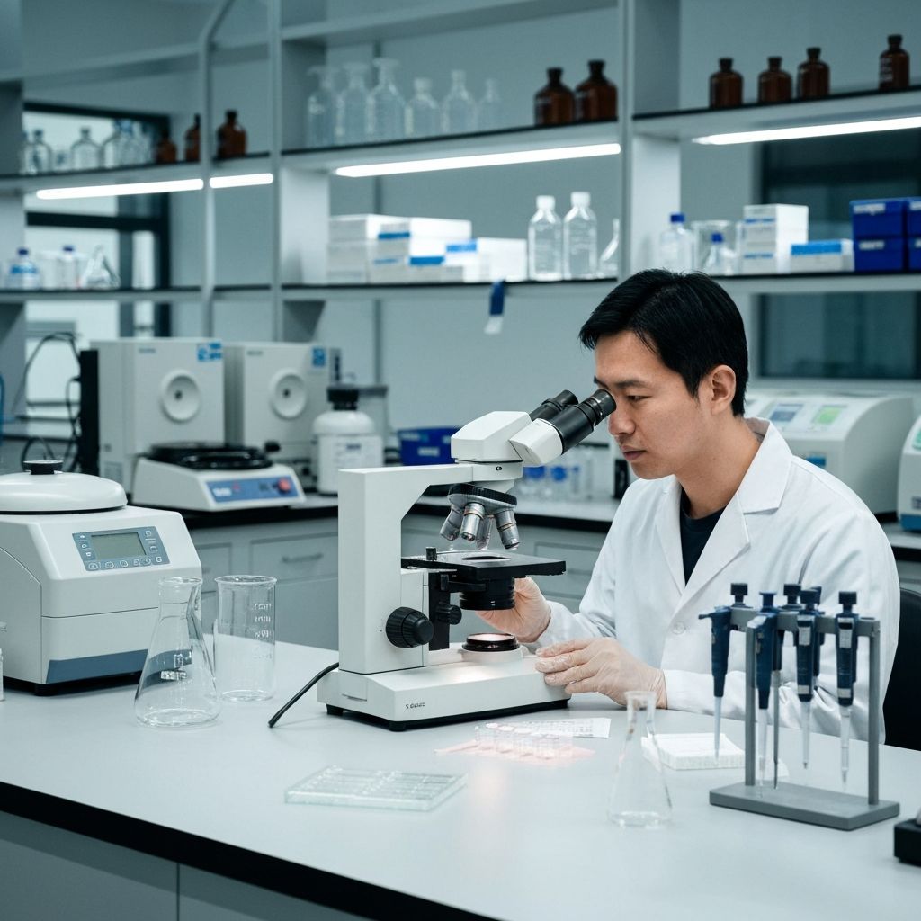 Medizinische Wissenschaftslaborforschung Umgebung, Ernährungswissenschaft Konzept mit wissenschaftlichen Instrumenten